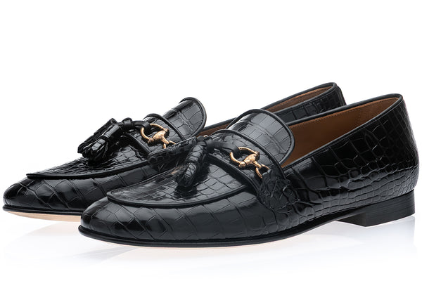 BRUNO CROCODILE BLACK SLIPPERS