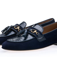 BRUNO CROCOSUEDE NAVY SLIPPERS | Image 1