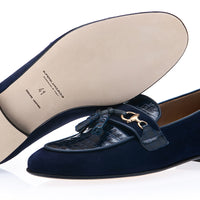 BRUNO CROCOSUEDE NAVY SLIPPERS | Image 2