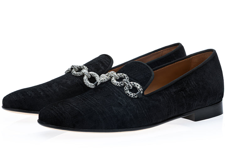 ELDORET MOIRE BLACK SLIPPERS