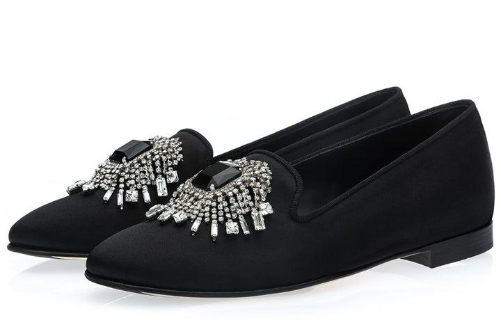 JUPITER SATIN BLACK SLIPPERS WOMAN