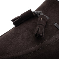 Close-up detail of the Superglamourous Philippe-R cocoa brown loafer, emphasizing the soft velukid suede texture and fine stitching | Image 5