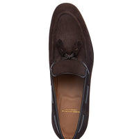Top-down view of the Superglamourous Philippe-R loafer in cocoa brown velukid suede, featuring the vamp and branded insole | Image 4