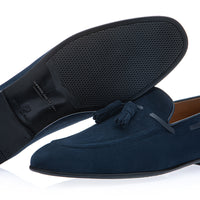 Bottom sole view of the Superglamourous Philippe-R navy blue loafer, highlighting the craftsmanship of the outsole and heel | Image 2