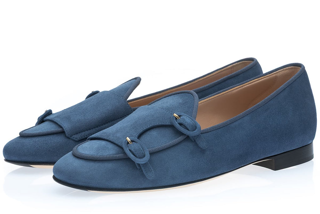 TANGERINE 7 W SUEDE BLUE BELGIAN LOAFERS WOMAN