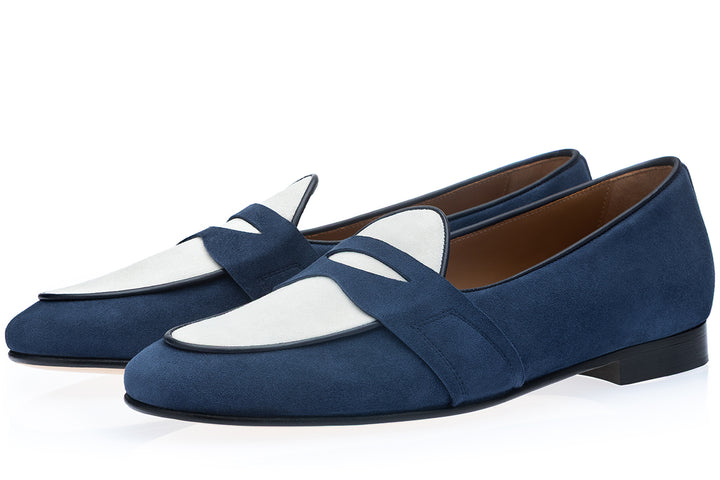 TANGERINE 9.3 VELUKID BLUE BELGIAN LOAFERS