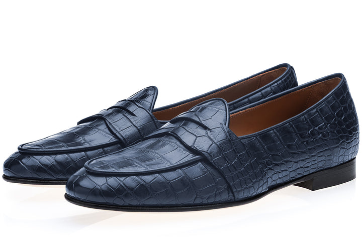 TANGERINE 9 CROCODILE NAVY BELGIAN LOAFERS
