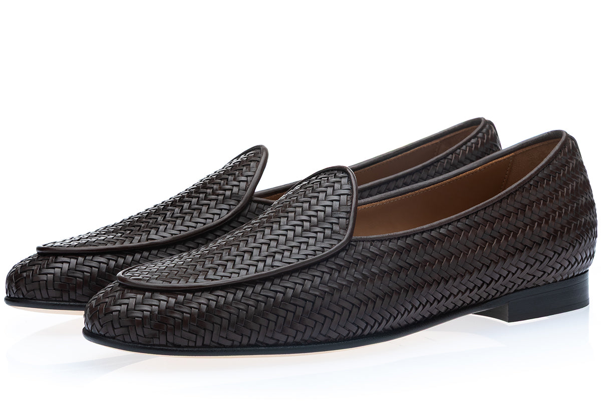 TANGERINE INTRECCIATO COCOA BELGIAN LOAFERS