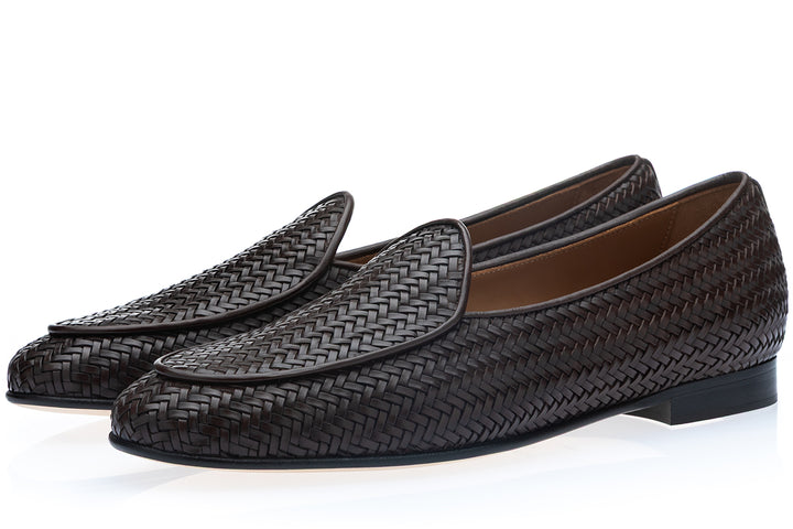 TANGERINE INTRECCIATO COCOA BELGIAN LOAFERS