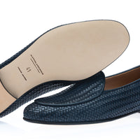 TANGERINE INTRECCIATO NAVY BELGIAN LOAFERS | Image 2