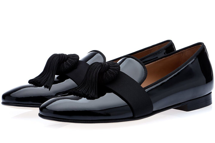 AGADIR PATENT BLACK SLIPPERS Slippers Superglamourous