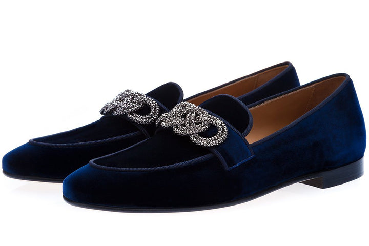 MOROSINO VELOUR NAVY SLIPPERS Slippers Superglamourous