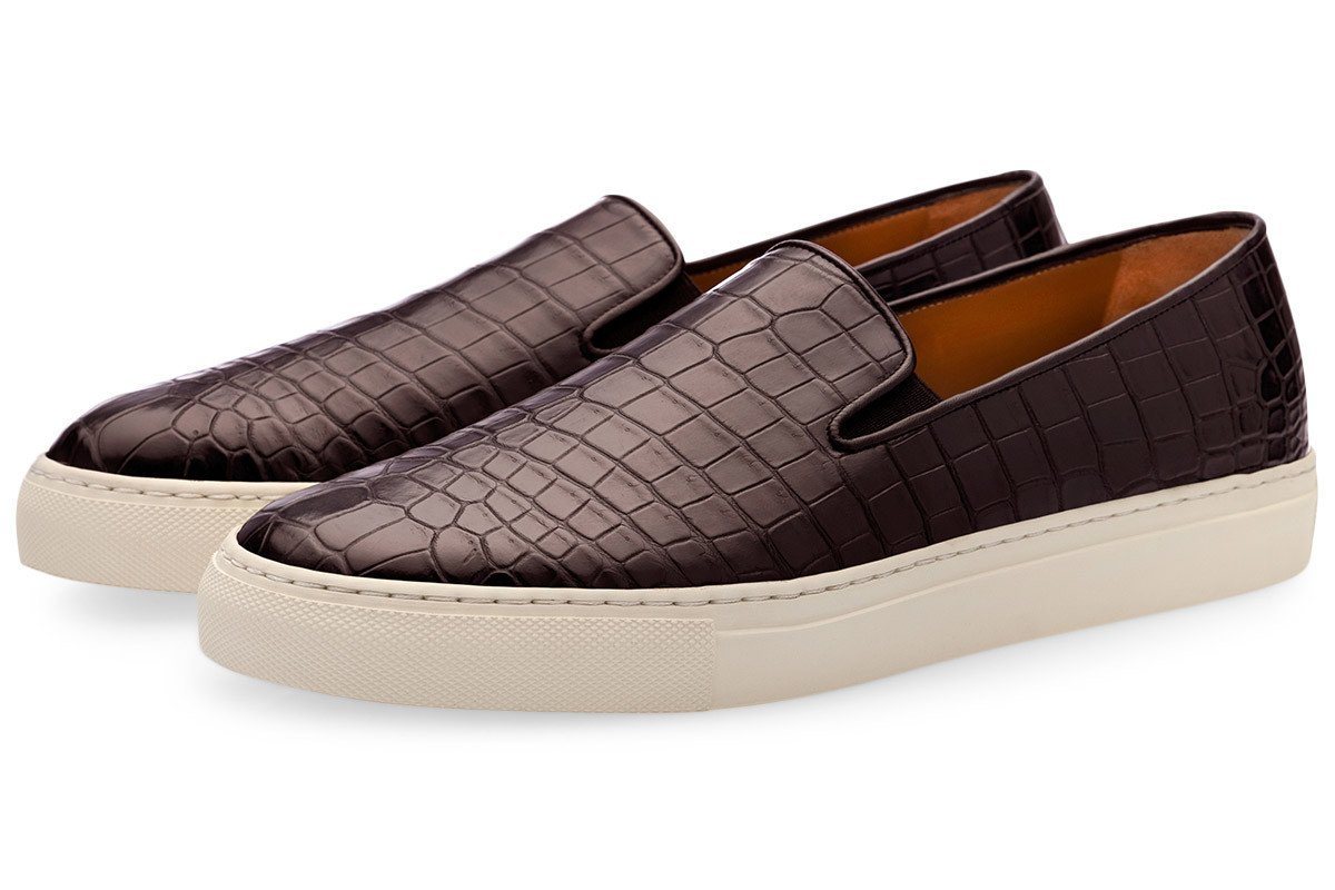 Slip On Sneaker: Brown Crocodile Slip On Sneakers Lather - Shoes – SUPERGLAMOUROUS