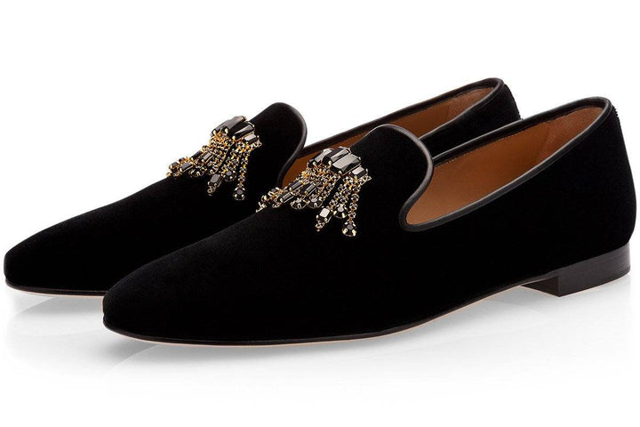 GILLES VELOUR BLACK SLIPPERS Slippers Superglamourous