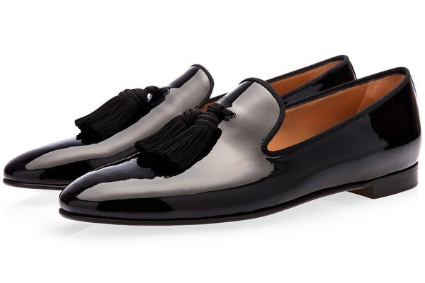 Slippers Loafers: Patent Black Slippers Loafers with Silk Tassels ...