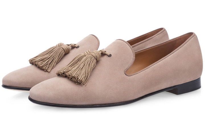 LOUIS VELUKID TAUPE SLIPPERS Private Sale Superglamourous