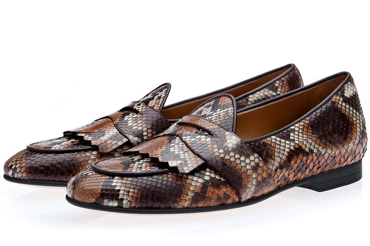 TANGERINE 10 PYTHON SADDLE BELGIAN LOAFERS Belgian Loafers Superglamourous