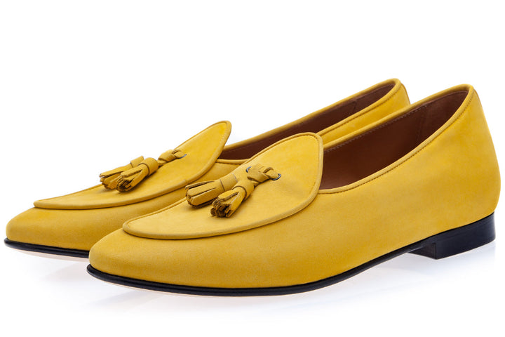 TANGERINE 2 NABUK MUSTARD BELGIAN LOAFERS Belgian Loafers Superglamourous